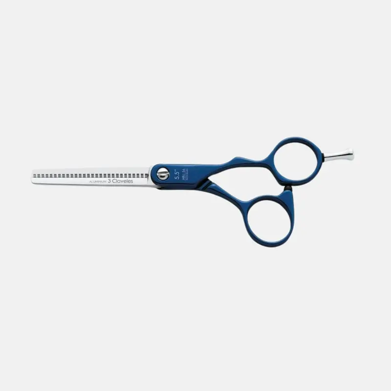 Tijera de Peluqueria Profesional Duraluminio Azul ES 28 5.5" - 3 Claveles