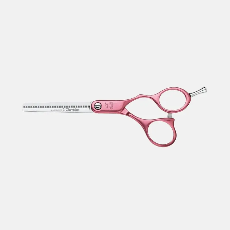 Tijera de Peluqueria Profesional Duraluminio Rosa 28 5.5" - 3 Claveles