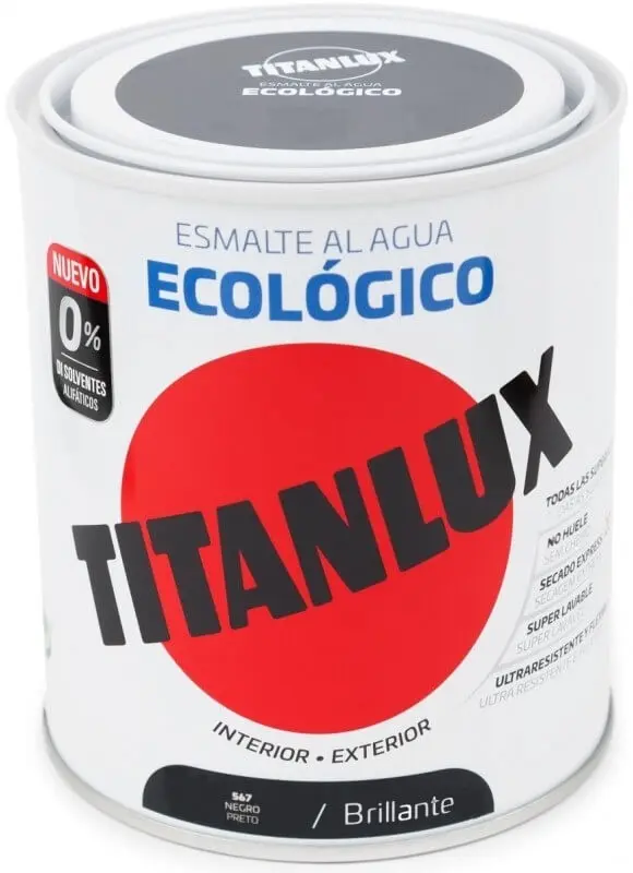 Titanlux Esmalte Al Agua Ecológico Int y Ext 547 Negro Brillante 250