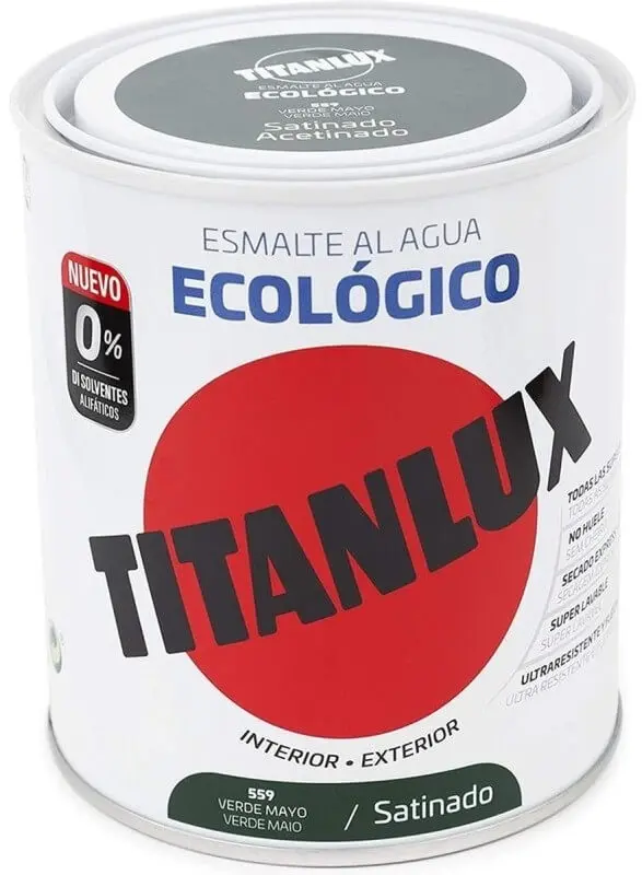 Titanlux Esmalte Al Agua Ecológico Int y Ext 559 Verde Mayo Satinado 250 Ml