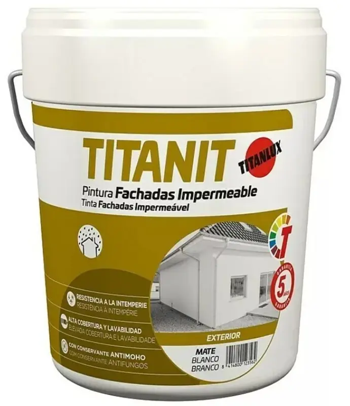 Titanlux Titanit Pintura para Fachadas Impermeable Blanco Mate 4L – Protección Profesional y Duradera para Exteriores