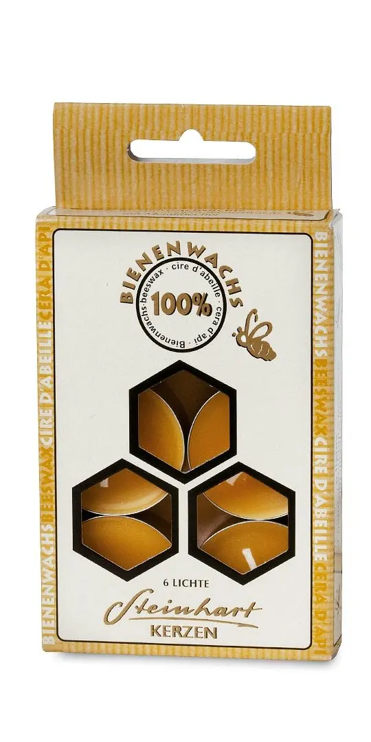 Velas de Té de Cera Pura de Abeja 100% Natural - Caja 6 Unidades Steinhart
