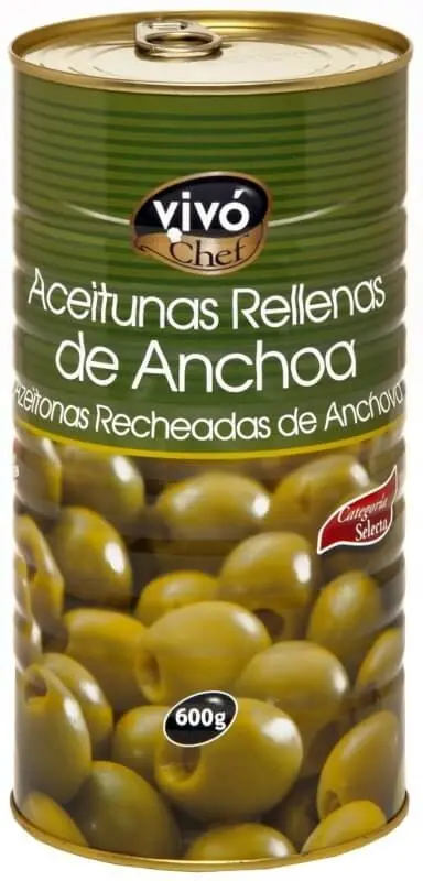 Vivó Chef Aceitunas Rellenas de Anchoa 600G - Sabor y Calidad Selecta